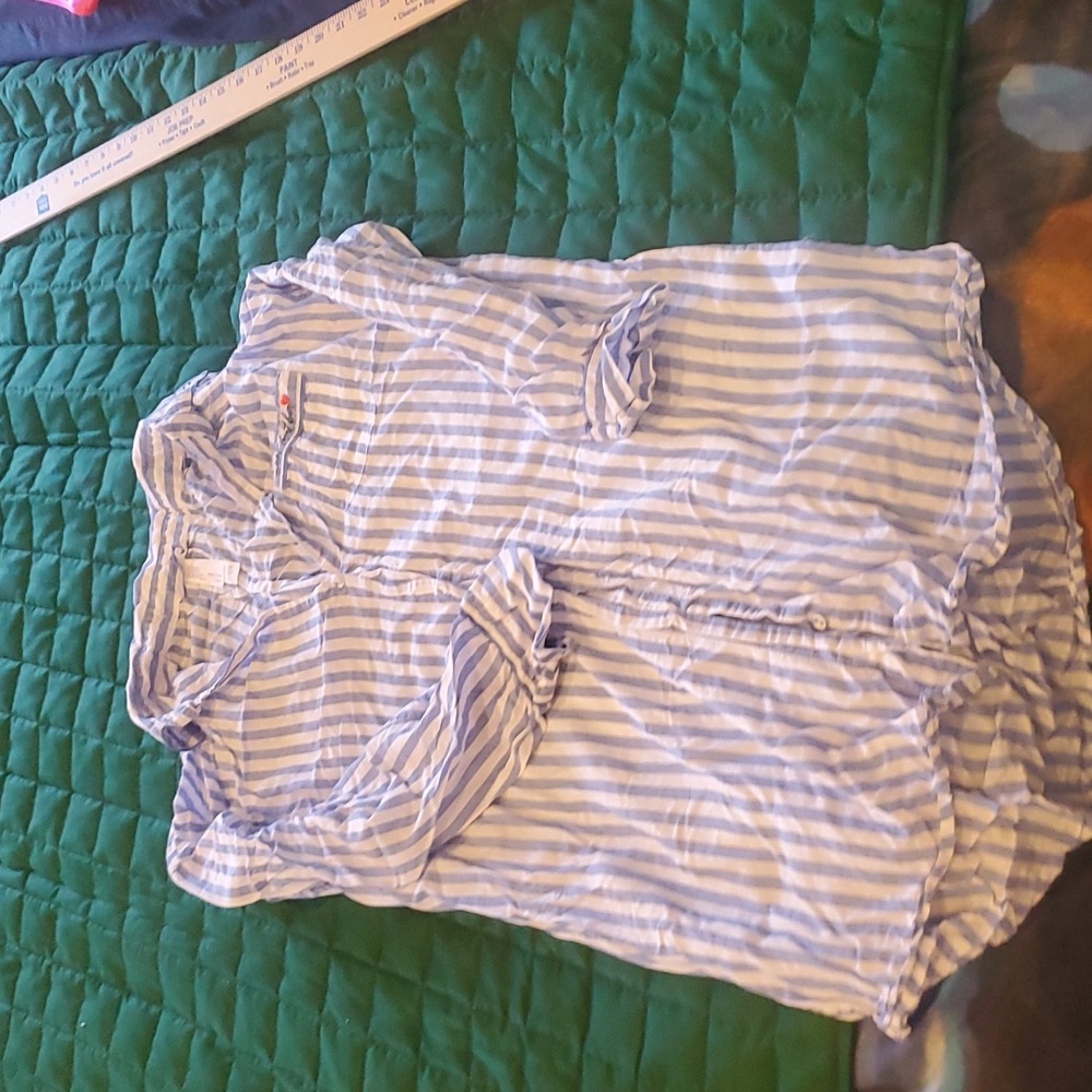 Blue White Stripe button Down Pajamas Gown